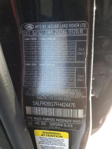 SALFR2BG7FH424476 - 2015 LAND ROVER LR2 BASE/H BLACK photo 10