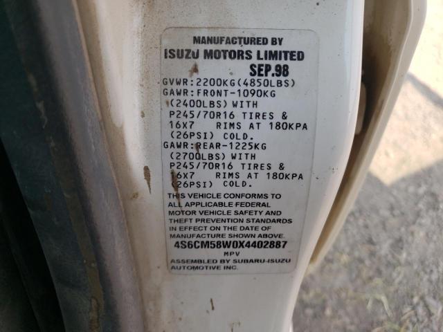 4S6CM58W0X4402887 - 1999 HONDA PASSPORT E 白色 照片 10