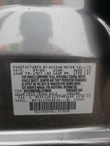 3N1CN8DV8LL919032 - 2020 NISSAN VERSA S GRAY photo 10