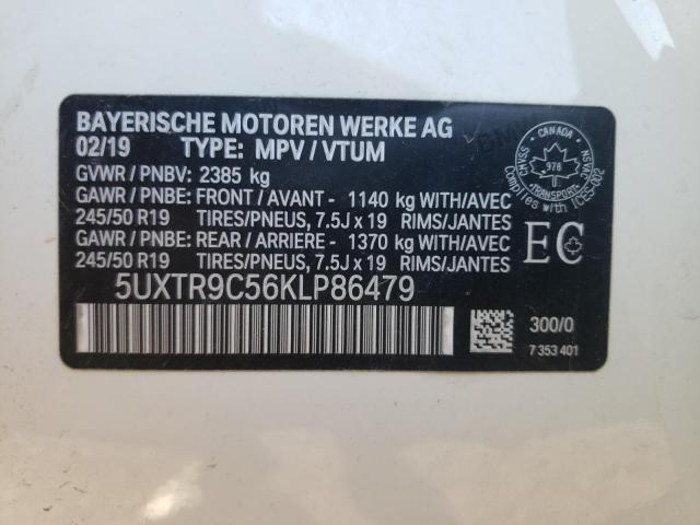 5UXTR9C56KLP86479 - 2019 BMW X3 XDRIVE3 WHITE photo 10