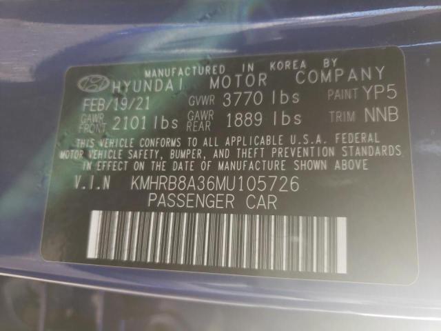 KMHRB8A36MU105726 - 2021 HYUNDAI VENUE SE BLUE photo 10