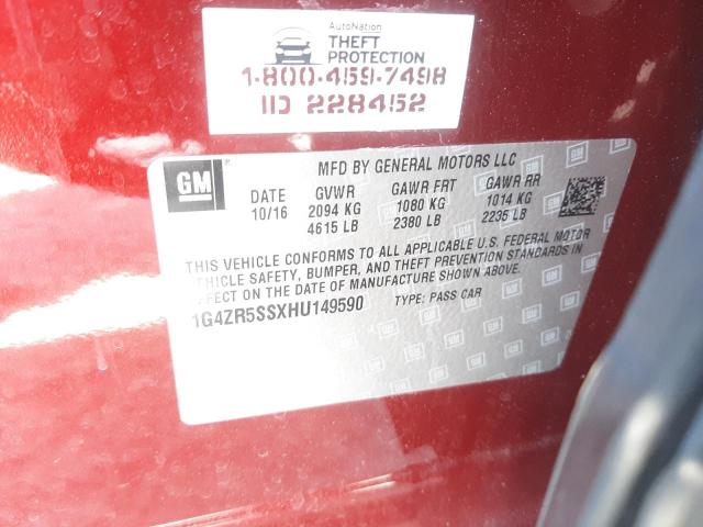 1G4ZR5SSXHU149590 - 2017 BUICK LACROSSE P RED photo 10