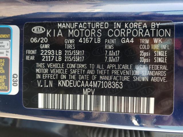 KNDEUCAA4M7108363 - 2021 KIA SELTOS S BLUE photo 10