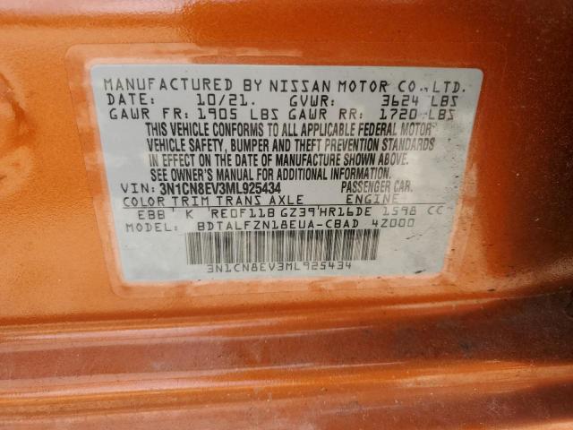 3N1CN8EV3ML925434 - 2021 NISSAN VERSA SV ORANGE photo 10