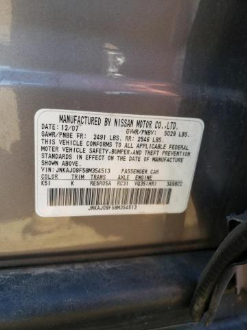 JNKAJ09F58M354513 - 2008 INFINITI EX35 BASE SILVER photo 10