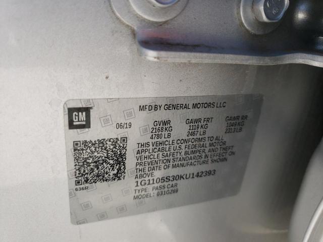 1G1105S30KU142393 - 2019 CHEVROLET IMPALA PRE ვერცხლისფერი ფოტო 10