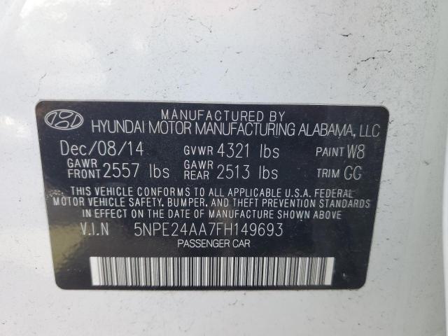 5NPE24AA7FH149693 - 2015 HYUNDAI SONATA ECO WHITE photo 10