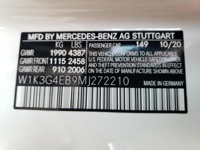 W1K3G4EB9MJ272210 - 2021 MERCEDES-BENZ A 220 WHITE photo 10