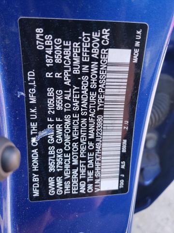 SHHFK7H49JU233980 - 2018 HONDA CIVIC SPOR BLUE photo 10