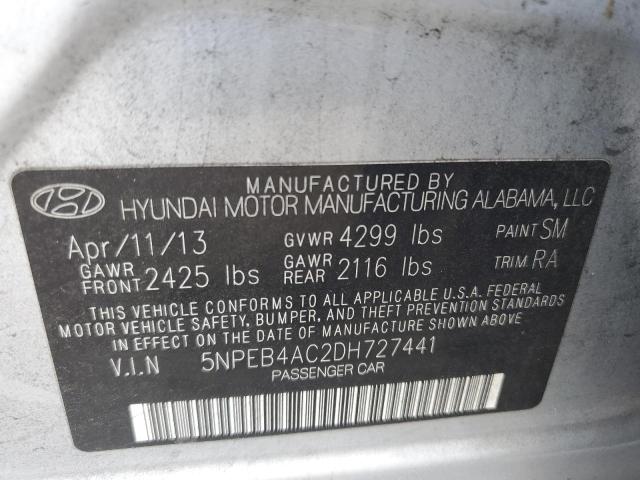 5NPEB4AC2DH727441 - 2013 HYUNDAI SONATA GLS SILVER photo 10