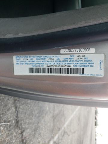 3VWCS21C11M408918 - 2001 VOLKSWAGEN NEW BEETLE 银色 照片 10