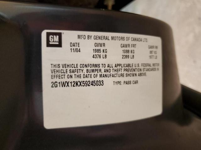 2G1WX12KX59245033 - 2005 CHEVROLET MONTE CARL ნაცრისფერი ფოტო 10