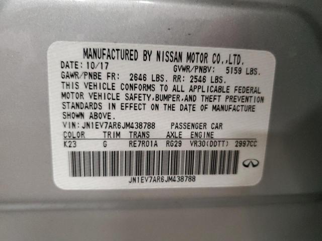 JN1EV7AR6JM438788 - 2018 INFINITI Q50 HYBRID SILVER photo 10