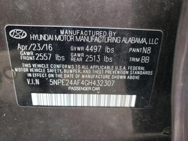 5NPE24AF4GH432307 - 2016 HYUNDAI SONATA SE GRAY photo 10