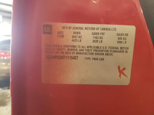 2G2WP552671115427 - 2007 PONTIAC GRAND PRIX Կարմիր լուսանկար 10