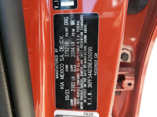 3KPF54AD3NE426090 - 2022 KIA FORTE GT L RED photo 10