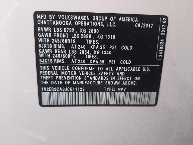 1V2ER2CA3JC511129 - 2018 VOLKSWAGEN ATLAS SEL Ağ foto 10