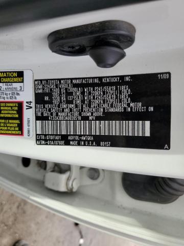 4T3ZA3BB3AU020518 - 2010 TOYOTA VENZA WHITE photo 10