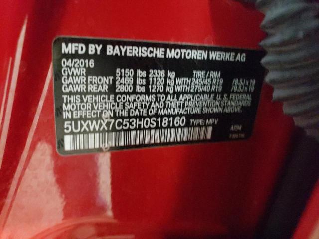 5UXWX7C53H0S18160 - 2017 BMW X3 XDRIVE3 RED photo 10