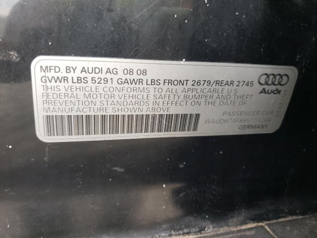 WAUDH74F88N174248 - 2008 AUDI A6 3.2 QUA BLACK photo 10