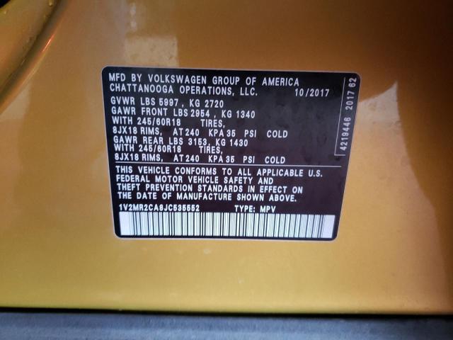 1V2MR2CA8JC535552 - 2018 VOLKSWAGEN ATLAS SEL Qızıl foto 10
