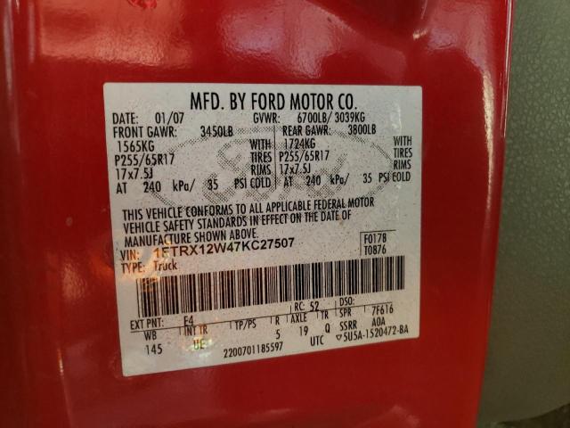 1FTRX12W47KC27507 - 2007 FORD F150 RED photo 10