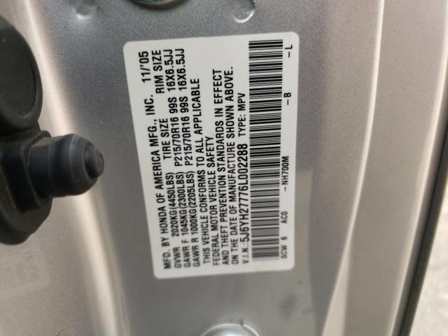 5J6YH27776L002288 - 2006 HONDA ELEMENT EX SILVER photo 10