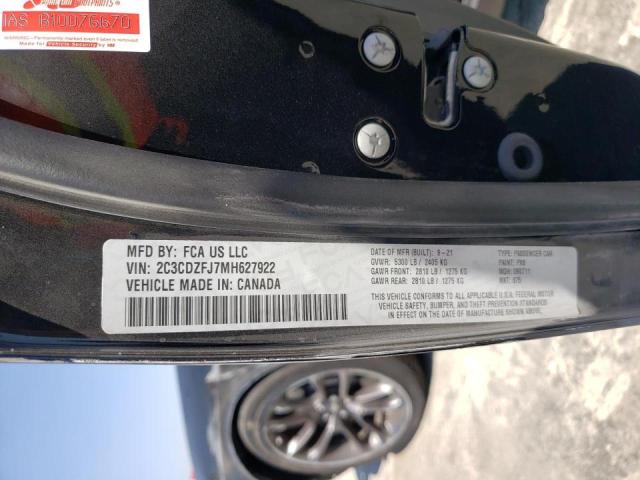 2C3CDZFJ7MH627922 - 2021 DODGE CHALLENGER BLACK photo 10