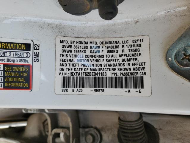 19XFA1F62BE041183 - 2011 HONDA CIVIC LX-S Ақ фото 10