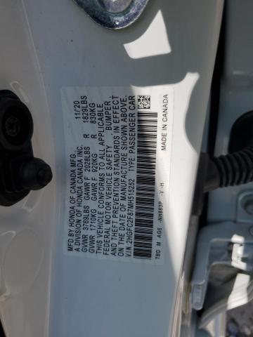 2HGFC2F87MH515252 - 2021 HONDA CIVIC SPOR WHITE photo 10