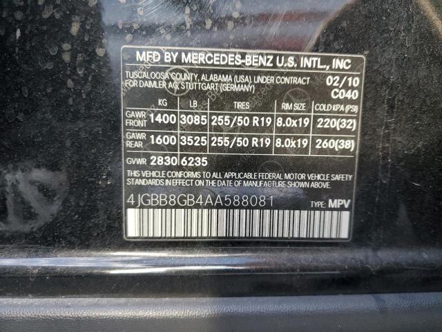 4JGBB8GB4AA588081 - 2010 MERCEDES-BENZ ML 350 4MA BLACK photo 10