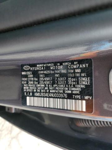 KM8JB3AE4NU033976 - 2022 HYUNDAI TUCSON SEL GRAY photo 10