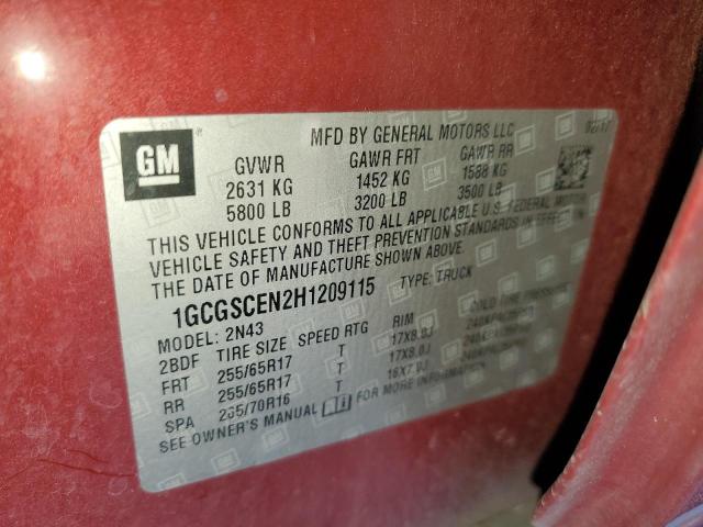 1GCGSCEN2H1209115 - 2017 CHEVROLET COLORADO L RED photo 10