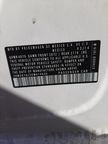 3VW2K7AJ3EM414426 - 2014 VOLKSWAGEN JETTA BASE WHITE photo 10