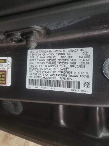 2HKRW2H82LH697366 - 2020 HONDA CR-V EXL GRAY photo 10