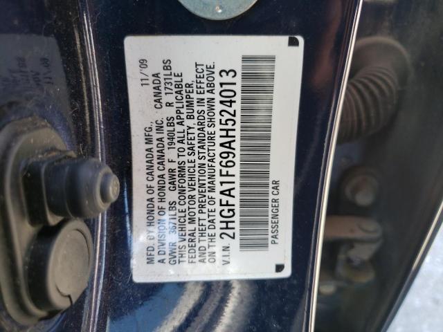 2HGFA1F69AH524013 - 2010 HONDA CIVIC LX-S Mavi foto 10