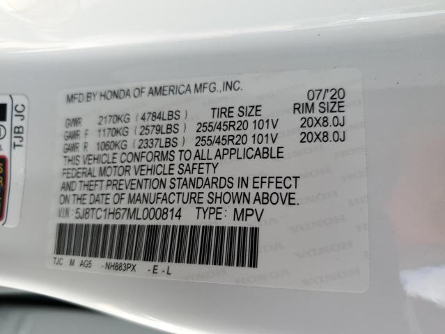 5J8TC1H67ML000814 - 2021 ACURA RDX A-SPEC WHITE photo 10