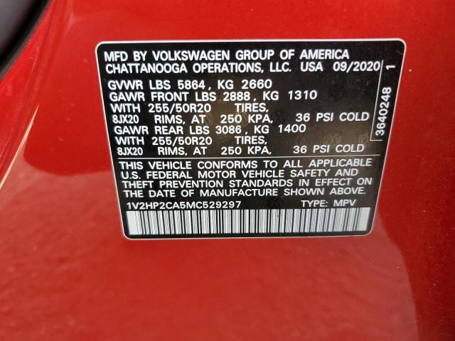 1V2HP2CA5MC529297 - 2021 VOLKSWAGEN ATLAS SE RED photo 10