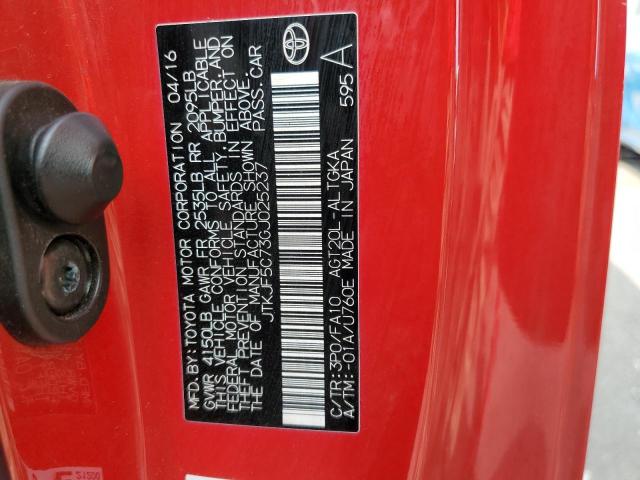 JTKJF5C73GJ025237 - 2016 TOYOTA SCION TC წითელი ფოტო 10