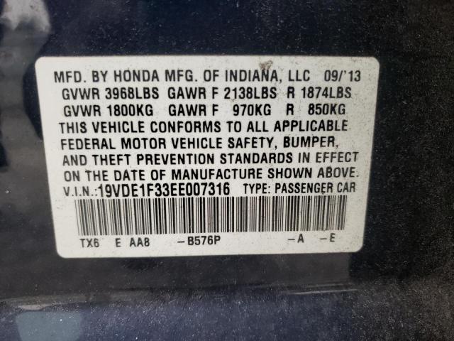 19VDE1F33EE007316 - 2014 ACURA ILX 20 BLUE photo 10