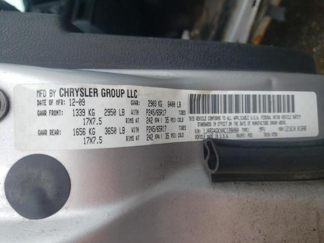 1J4RG4GKXAC128080 - 2010 JEEP COMMANDER ვერცხლისფერი ფოტო 10