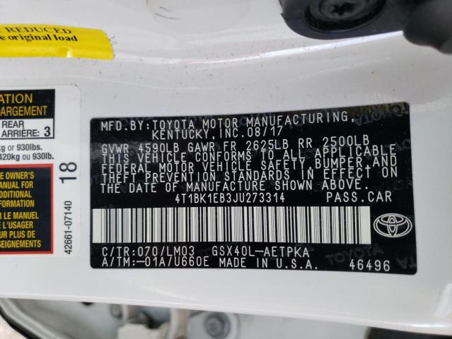 4T1BK1EB3JU273314 - 2018 TOYOTA AVALON XLE WHITE photo 10