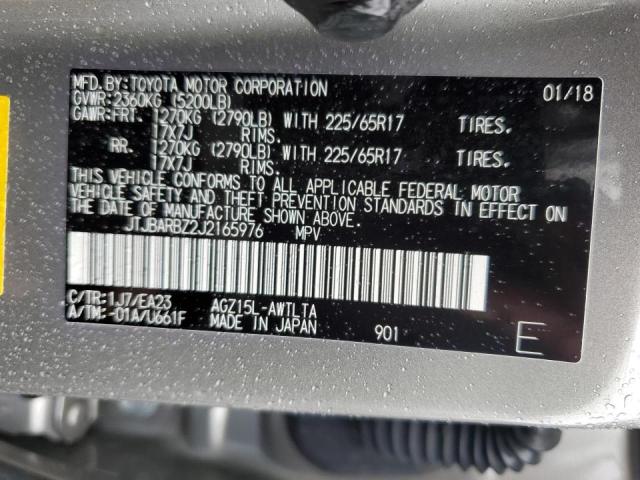 JTJBARBZ2J2165976 - 2018 LEXUS NX 300 BAS SILVER photo 10