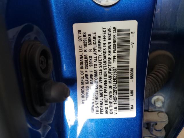 19XFC2F84LE022637 - 2020 HONDA CIVIC SPOR BLUE photo 10