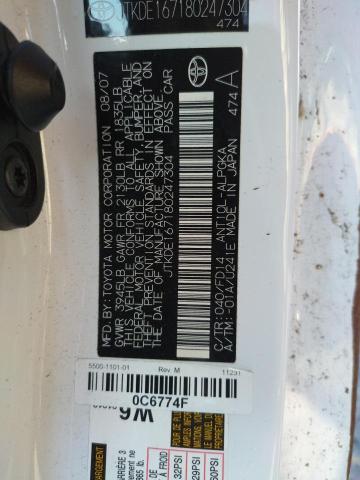 JTKDE167180247304 - 2008 TOYOTA SCION TC 白色 照片 10