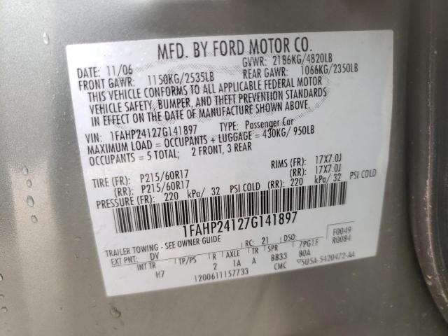 1FAHP24127G141897 - 2007 FORD FIVE HUNDRED SEL  photo 10