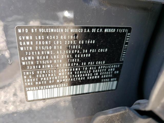 3VVSX7B20NM043352 - 2022 VOLKSWAGEN TAOS SE GRAY photo 10