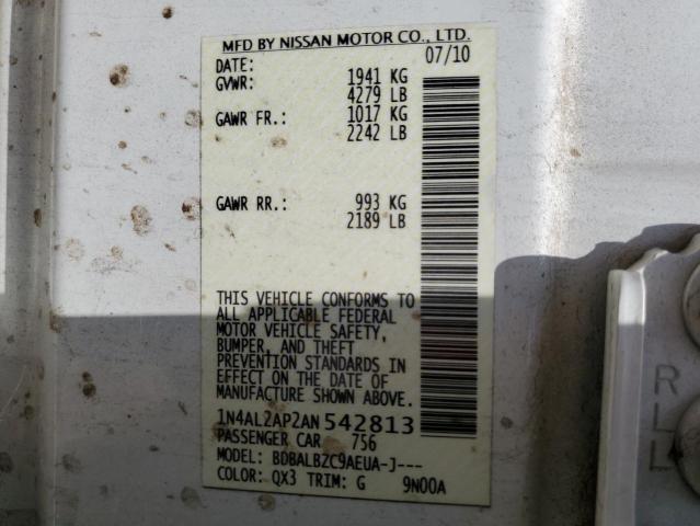 1N4AL2AP2AN542813 - 2010 NISSAN ALTIMA BAS WHITE photo 10