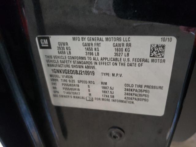 1GNKVGED5BJ210919 - 2011 CHEVROLET TRAVERSE L BLACK photo 10