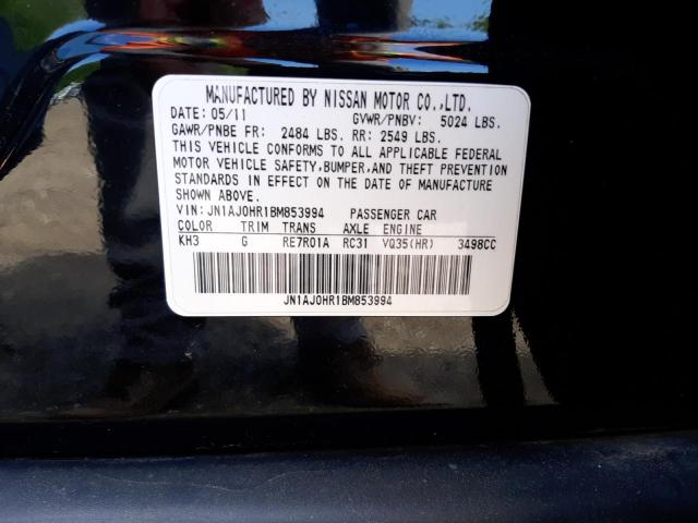 JN1AJ0HR1BM853994 - 2011 INFINITI EX35 BASE Սև լուսանկար 10